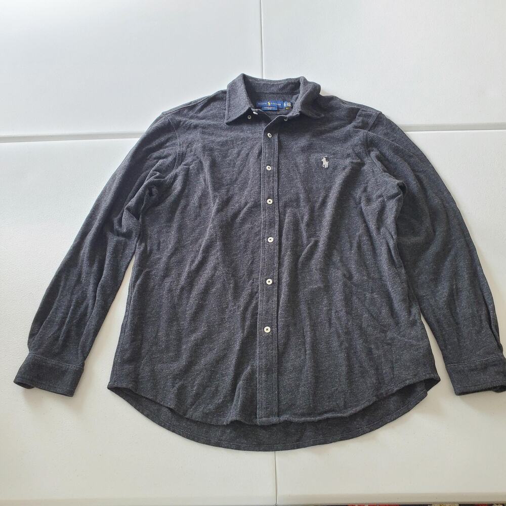 Ralph Lauren Shirt Mens Extra Large Gray Featherweight Mesh Button Down Polo XL